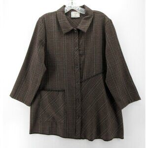 Chalet Et Ceci Top Medium Tunic Blouse Button Up Artsy Plaid Pockets